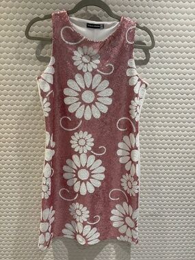 Pink and white floral sequin dress